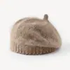 Boina de Tricô Outono e Inverno, Fashion e Versátil, Chapéu de Artista de Pelúcia Cor Sólida, Circunferência da Cabeça Grande, Afina o Rosto, Chapéu Protetor de Orelhas