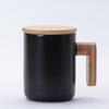 Taza de cerámica de estilo nórdico con tapa y asa de madera maciza, taza de té para oficina, regalo con logotipo impreso.