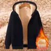 Atacado do fabricante moletom com zíper casual quente de fleece sherpa para homens, outono e inverno, forrado com fleece, espessado, caimento solto, cardigã com capuz