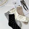Calcetines Verano Mujer Delgados Lunares Polares Media Caña Algodón Ins Trendy Principios de Otoño Estilo Japonés Encaje Hongo Blanco Calcetines de Rizo