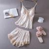 Camisón de Verano para Mujer Cuello en V Sexy Tirantes Finos Pijama de Seda Helada para Mujer Encaje Falda Deseo Puro Seda Francesa Ropa para el Hogar