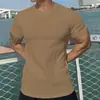 Camiseta de Manga Corta para Hombre con Cuello Redondo de Verano, Camiseta Básica de Nuevo Estilo para Hombre, Top de Canalé, Tendencia de Verano y Versátil, Absorbe la Humedad y el Sudor