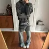 Moletom com Capuz Estampado de Estrelas Listradas Novo Masculino Outono Marca Tendência Streetwear Vintage Solto Casual Jaqueta