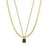 Collar Colgante Vintage de Zirconia Esmeralda de Venta Caliente Europea y Americana, Cadena de Hueso de Serpiente, Doble Capa, Lujo Ligero, Accesorio de Alta Gama