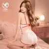 Floral Paixão Lingerie Sexy Estilo Desejo Puro Conjunto de Vestido Curto Transparente Costas Abertas com Alças Role Play de Pequena Enfermeira A1104