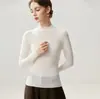 Suéter de punto fino de lana pura, ajuste ceñido, cuello alto medio para mujer, nuevo para otoño/invierno, color liso, manga larga, capa base, elegante y versátil, suéter de punto para el trabajo