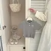 Verano Estilo Coreano Moderno Niñas Cuello de Lazo Manga Corta Bebé Elegante de Moda Súper Bonito Tejido Fino