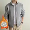 Cardigan Suéter Grueso de Terciopelo yingao Invierno Cuello Alto Cremallera Cálido Casual Color Sólido Estilo Old Money Mediana Edad Ropa para Hombre