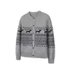 Cardigan Suéter de Tricô Henry Collar Fair Isle Dachshund Estilo Americano, Novo Top Casual de Manga Longa Outono/Inverno para Homens e Mulheres