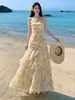 Vestido Estampado con Volantes Estilo Francés para la Costa, Romántico, Cálido, Hermoso, Lujoso, Vestido Sirena de Playa para Vacaciones