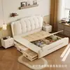 Sábana de Cama de Tela Chenilla Cama Matrimonial con Almacenamiento Cama Suave 1.8m Madera Maciza Cama de Boda Dormitorio de Casa de Gama Alta Cama de Tela
