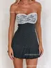 Vestido strapless de retalhos de renda com bolinhas pretas e brancas, estilo europeu e americano, novo, doce e ousado, slim fit, bodycon, minissaia plissada