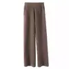 Ordos Otoño e Invierno Pantalones Rectos Holgados de Punto de Lana para Mujer Pantalones de Cachemira de Pierna Ancha con Bolsillo