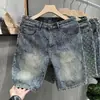 Pantalones Cortos de Denim Finos Calidad Mostrador para Hombre Estilo High Street Americano Cinco Puntos Pantalones de Media Pierna Nuevos de Verano 2025 para Hombre