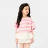 Camiseta de Manga Corta Zuoxi para Niñas Ropa de Verano para Niños Nuevo Estilo 2026 Top Rayado de Algodón Puro para Niños de Talla Mediana y Grande Manga Media de Verano