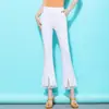 Calça Flare de Renda para Mulheres 2025 Nova Primavera e Outono Cintura Alta Emagrecedora Petite Cropped Flare Dividido com Efeito Drapeado