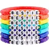 Pulseira Decorativa Europeia e Americana Amazon Simples Arco-Íris Sete Cores Argila Macia Vibrante Estilo Boêmio Letras Inglesas Elástica