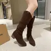 Botas western cowboy longas Melard bico fino de dois caminhos para mulheres, novo estilo outono 2026, perfeitas com saias, botas que afinam