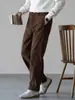 Pantalones Casuales Rectos de Pana Estilo Old Money Retro para Hombre, Temporada Primavera 2026, Forro Polar, Engrosados, Cálidos, de Pierna Ancha Relajada