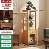 Estantería de almacenamiento multicapa estilo chino con puertas, estantería independiente para el hogar, soporte para macetas y plantas de balcón