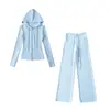 Conjunto de Roupa Esportiva de Veludo Quente para Yoga Outono e Inverno Novo Peça Dupla Versátil Jaqueta com Capuz Emagrecedora Calças Retas de Pernas Largas