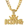 Colar Masculino Exagerado Estilo Europeu e Americano Venda Quente Transfronteiriça Pingente de Letra Full Diamond Coroa de Rei Punk Hip-Hop Cool