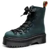 Botas de Moda Femininas de Couro Crazy Horse de Primeira Camada Vermelhas Curtas com Solado Grosso e 6 Furos 1460 Botas Curtas Femininas Estilo Britânico Plataforma Biker Botas de Trabalho