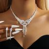 Fornecimento transfronteiriço de joias de moda europeias e americanas, colar de diamantes completos, brincos, acessórios para vestidos de noiva, conjunto de quatro peças de zircônia e diamantes nus