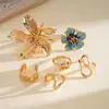 Juego de Seis Piezas de Anillos Abiertos Metálicos de Estilo Europeo y Americano con Goteo de Aceite, Florales, Geométricos Irregulares, Anillos para Dedo Índice y Joyería de Alta Gama Transfronteriza