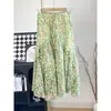 Verão Novo Estilo Pequeno Fresco Estampa Floral Midi Saia Pastoral Romântica Estilo Versátil Saia Cintura Alta Emagrecedora Mulheres