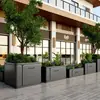 Conjunto de floreiras externas em aço inoxidável para pátio, área residencial, divisória de cerca, canteiro de flores quadrado, rua comercial, calha de flores em ferro forjado, caixa para árvore