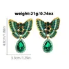 Brincos vintage transfronteiriços com strass, design de borboleta, brincos de tarraxa verde de luxo leve para mulheres, brinco com toque retrô francês de alta qualidade