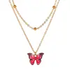 Collar retro de cuentas de doble capa de mariposa de venta caliente transfronteriza, cadena de clavícula de mariposa de color fantasía, joyería femenina moderna ins