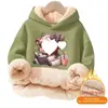 Moletom com Capuz Liso de Mistura de Algodão e Lã de Cordeiro, Forrado com Fleece, Sem Bolsos, Caimento Solto