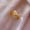 Nuevo Anillo de Apertura Ajustable Estilo Coreano Dulce Exquisito Circonita Flor Pequeña Trébol de Cuatro Hojas para Dedo Índice para Mujer