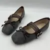 Zapatos Mary Jane retro de ante transfronterizos, nueva colección 2026, punta poco profunda, punta redonda, lazo, correa única, suela plana, zapatos para mujer