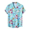 Camisas Masculinas de Manga Curta Europeias e Americanas de Verão Transfronteiriças com Impressão Digital 3D Tops Casuais Tendência de Praia Havaiana