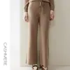 Calça feminina 100% cashmere puro para outono e inverno, calça reta elegante de perna larga, calça de tricô feminina solta e modeladora