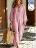 Vestido Largo Holgado de Rayas de Algodón con Cuello en V Estilo Vestido de Vacaciones de Verano para Mujer Llegada Nueva Transfronteriza