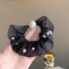 Scrunchie de cetim com malha e pérolas estilo coreano, elástico de cabelo versátil para o dia a dia, acessório de cabelo elástico doce e moderno