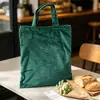 Bolso Tote de Terciopelo Retro con Patrón Personalizado y Logo, Simple, Verde Oscuro, Gran Capacidad, para Compras, Regalo, Bolso de Mano de Terciopelo