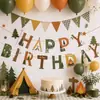 Banner de cumpleaños temático de aventura de campamento transfronterizo estilo bosque, guirnalda de letras, decoraciones colgantes en espiral, toppers para pasteles y decoraciones de mesa