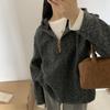 Otoño e Invierno 2024 Nuevo Suéter de Punto con Capucha y Media Cremallera de Aguja Gruesa de Edición Casual Holgada para Mujer