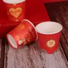 Taza Pequeña de Papel Desechable para Boda Roja Palabra Feliz Taza de Degustación Taza Pequeña para Brindis Engrosada Mini Tamaño Pequeño Taza de Papel