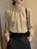 Elegante y sofisticada camisa de manga larga con cuello alto para mujer, nueva colección de otoño, elegante y versátil, top adelgazante A14258