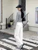 Pantalones de traje de mujer de alta gama a la moda con botones ocultos, nuevos estilos de primavera y otoño, adelgazantes, fluidos, de cintura alta, corte holgado, versión estrecha, pantalones de pierna ancha