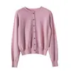 Suéter cardigan de lã 100% com gola redonda para mulheres, nova coleção outono 2026, estilo coreano, elegante e versátil suéter de lã tricotado de manga longa
