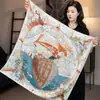 Pañuelo de Seda Estampado de Barco 'Cabalgando las Olas' 90X90Cm Moda Femenina Elegante Decorativo Versátil Chal Pañuelo de Seda Genuina