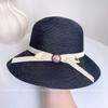 Sombrero de Pescador Simple Estilo Japonés con Lazo y Flor de Perla para Mujer, Sombrero de Cubo Transpirable para el Verano con Protección Solar para Salidas de Vacaciones