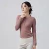 Camisa Henley de Otoño e Invierno para Mujer Ropa de Yoga Manga Larga Ajustada Ropa Deportiva Ropa de Fitness Ropa Interior para Entrenamiento de Pilates Top Adelgazante